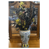 Large vintage Majolica style floor vase with faux floral arrangement, see pictures for details.