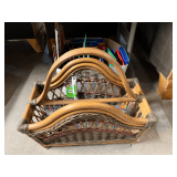 Collectible vintage soda bottle cartons, also includes a woven divided rattan magazine basket, see pictures for details.