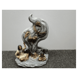 Ceramic Native American Storytelling Warrior Buffalo Eagle Wolf Campfire figurine, the tip has a slight chip, see pictures for details.