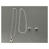 Sterling Silver Jewelry Set with Onyx colored Stones: Necklace and Earrings