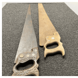 Two Hand Saws with Wooden Handles