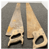 Two Hand Saws with Wooden Handles