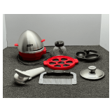 Assortment of kitchen items to include clear glass bowls, Dash egg cooker, working condition unknown, assorted coffee mugs, clear glass bowls, and more. See pictures for details.