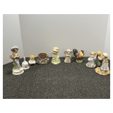 Assortment of collectible figurines/bells, includes vintage Avon Raggedy Ann salt shaker, approximately nine pieces, see picture for details.
