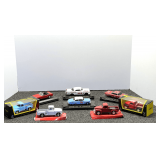 Vintage diecast replicas, two are in original boxes, eight pieces total, see pictures for details.