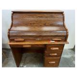 Wooden roll top desk, roll top closer pins are missing, see pictures for details.
