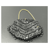 Black Beaded Evening Bag with Chain Strap