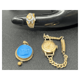 Ring, Cameo Pendant, and Bulova Watch Assortment