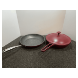 Fry pans with lid, be believed to be Curtis Stone Dura-Pan nonstick frying pans, see pictures for details.