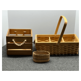 Wooden and woven handled baskets, see pictures for details.