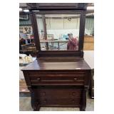 Antique Empire style dresser with mirror, believed to be mahogany, see pictures for details.