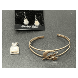 Sterling Silver Jewelry Assortment: Bracelet, Earrings, and Pendant