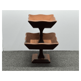 Vintage two tiered wooden pedestal bowl, see pictures for details.