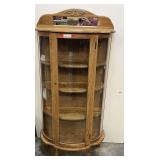 Vintage bowfront curio cabinet, believed to be oak, see pictures for details.