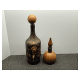 Vintage leather bound decanters, two pieces, see pictures for details.