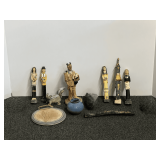 Assorted native American, pilgrim figurines and home decor, see pictures for details.