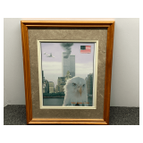 Framed and matted 9-11 photographic print with teary-eyed eagle, see pictures for details.