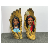 Ceramic Native American busts, set of two, see pictures for details.