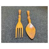 Vintage, Tiki totem fork and spoon set, believed to be teak wood, see pictures or details.