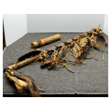 Native American ceremonial staff, also includes a rain stick, see pictures for details.