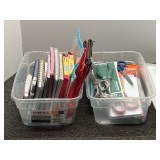 Assorted notepads, washable markers, binder pouches, and scissor assortment. Tubs are not included, see pictures for details.