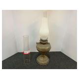 The Belgian lamp co oil lamp, with chimneys, see pictures for details.
