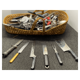 Basket of assorted kitchen utensils, see pictures for details.