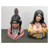 Ceramic native American busts, two pieces, see pictures for details.