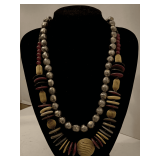 CHUNKY WOODEN BEAD NECKLACE 22" LONG & CHUNKY SILVERTONE BEADED NECKLACE 22" LONG