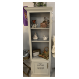 PAINTED WOOD CURIO/STORAGE CABINET 21" WIDE X 15" DEEP X 71" TALL (DOES NOT INCLUDE CONTENTS INSIDE/TOP)