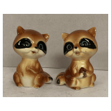 PAIR CERAMIC RACCOON SHAKERS 3 1/4" TALL