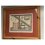 LARGE FOLK ART PRINT "FRIENDS INDEED" BY PAT PEARSON IN NICE PINE FRAME 27 X 23