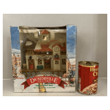 DICKENSVILLE LIGHTED CHRISTMAS HOUSE IN ORIGINAL BOX BY NOMA 8 1/2" LONG X 9 1/2" TALL X 5" DEEP