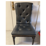 VINTAGE TUFTED LEATHER DINING CHAIR (BELIEVED TO BE HENREDON MADE FOR RALPH LAUREN) W/ NAIL HEAD TRIM - SEAT 22" WIDE X 22" DEEP X 42 1/2" TALL