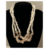VINTAGE 3 STRAND WHITE CORAL & ROSE QUARTZ NECKLACE 16"