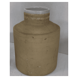 ANTIQUE STONEWARE CROCK WITH GLAZED INTERIOR 10" TALL X 7" ROUND (HAS SMALL HAIRLINE CRACK)