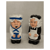 VINTAGE MOLDED PLASTIC SNEEZING CHEF & MAID SHAKERS 4" TALL