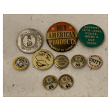 10 VINTAGE BUTTON PINS