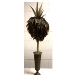 VINTAGE 14" TALL METAL TULIP VASE W/ UNIQUE FEATHER TOP 46" TALL