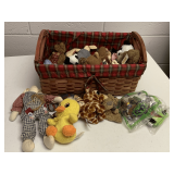 NICE WOVEN BASKET FULL OF SMALL STUFFED ANIMALS