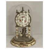 VINTAGE GERMAN GLASS DOME ANNIVERSARY CLOCK 11 1/2" TALL X 9 1/2" ROUND