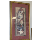 "TEACUPS, ROSES & LACE" SIGNED FRAMED/MATTED PRINT BY BARBARA MOCK 17X32