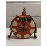 VINTAGE HANDMADE HUNGARIAN FOLK ART WOODEN FLASK 8 1/2" ROUND X 11" TALL