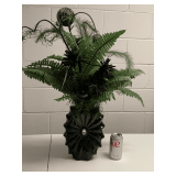 BLACK CERAMIC DECORATIVE VASE W/ FLORAL (28" TALL W/ FLORAL X 25" WIDE W/ FLORAL)