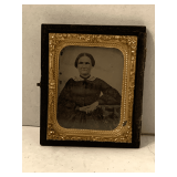 ANTIQUE VICTORIAN TIN PHOTO IN FRAME 2 1/2" X 3"