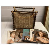 WOOD/RATTAN MAGAZINE RACK FULL OF FASHION MAGAZINES 18 3/4" LONG X 11 1/2" WIDE X 15 3/4" TALL