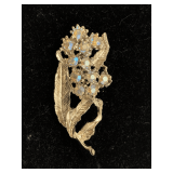 VINTAGE SILVERTONE FLOWER BROOCH W/ AURORA BOREALIS RHINESTONES