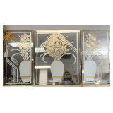 VINTAGE 3 PIECE SIGNED ETCHED FLORAL MIRROR SET (2 MEASURE 18" X 34", 1 MEASURES 28" X 34")