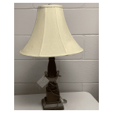 VINTAGE MAHOGANY WOOD TABLE LAMP 26" TALL