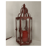 RED TALL METAL CANDLE LANTERN 22" TALL X 9" WIDE